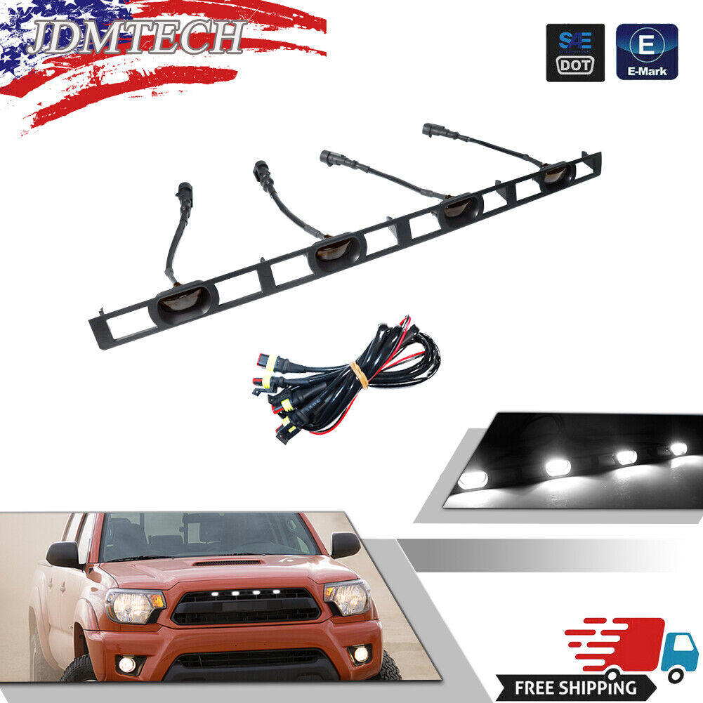 4PCS White LED Front Hood Grille Lights w/Harness For 12-15 Toyota Tacoma,Smoked