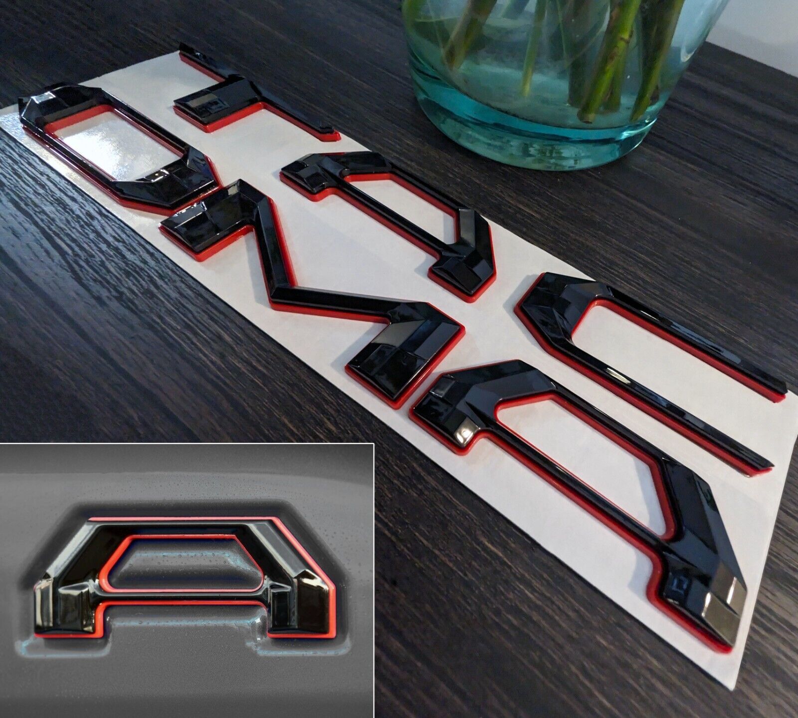 Double Layer 3D Letters Inserts fits 2016-2024 Tacoma Tailgate Black Red Outline