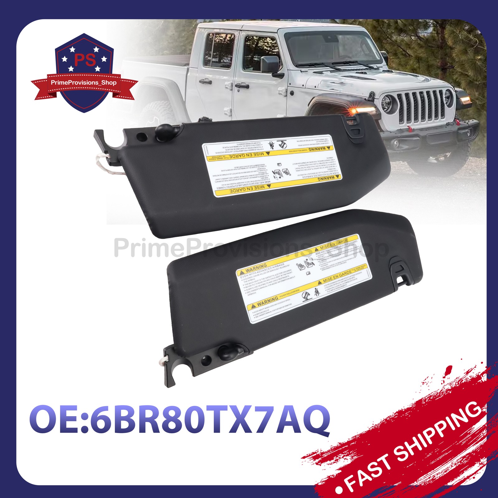 NEW Pair Sun Visor W/Light 6BR80TX7AQ For Jeep 18-23 Wrangler 20-23 Gladiator