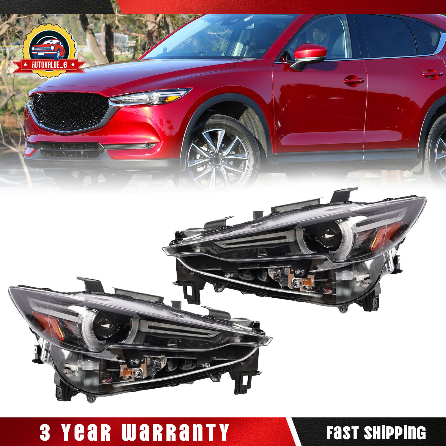 Pair Full LED Projector Headlights For 2017-2021 Mazda CX-5 w/ AFS
