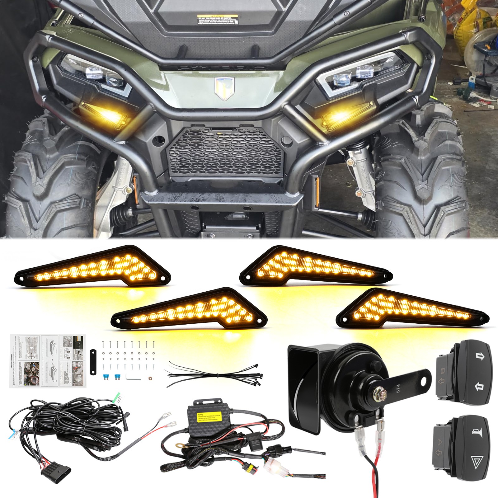 Street Legal ATV Turn Signals w/ Horn Kit For Polaris Sportsman 570 450 850 1000