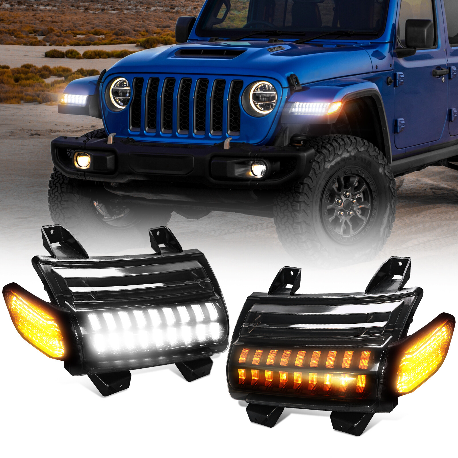 Sequencial LED Fender Lights Turn Signal Running Water DRL Lamps for Jeep JL JLU