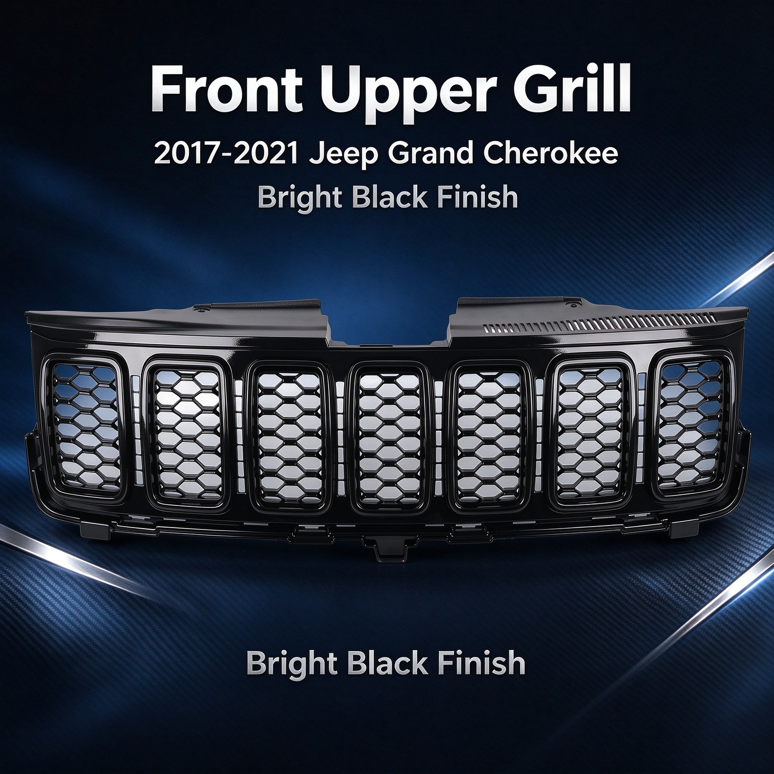 US STOCK for 2017-2021 Jeep Grand Cherokee Gloss Black Front Upper Grill