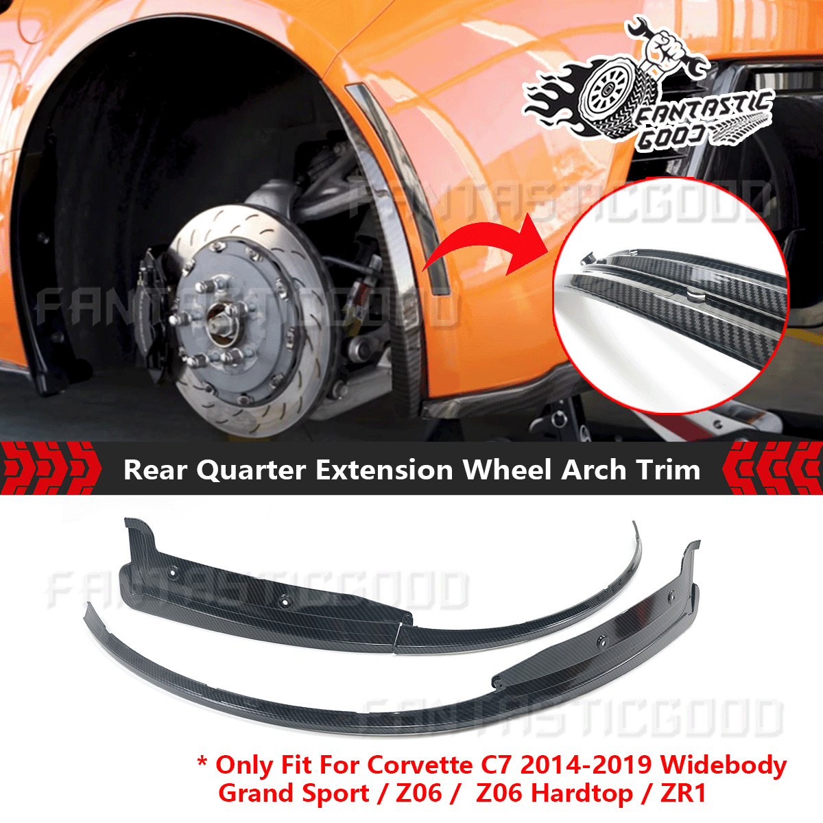 2x For Corvette C7 Z06 2014-19 Rear Quarter Extension Wheel Arch Carbon Painted