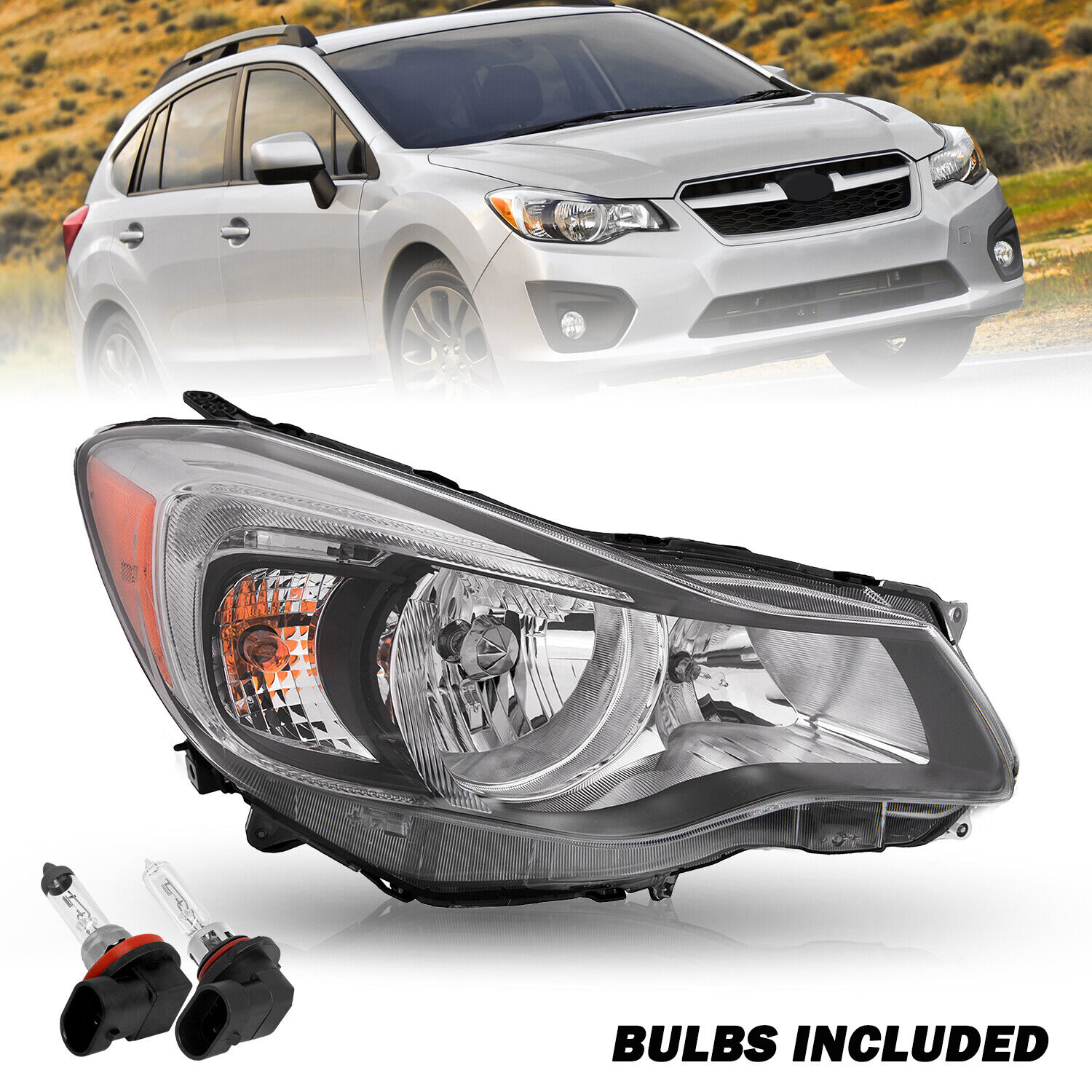 For 12-15 Subaru Impreza XV Crosstrek Chrome Passenger Side Headlight w/ bulbs