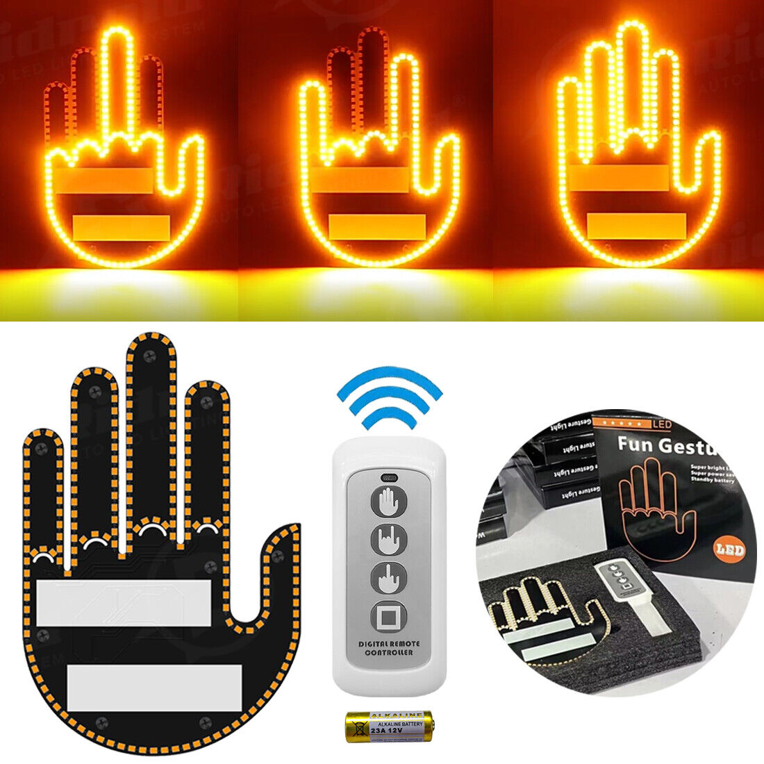 Finger Gesture Light with Remote LED Car Back Window Sign Hand Light Xmas Gift