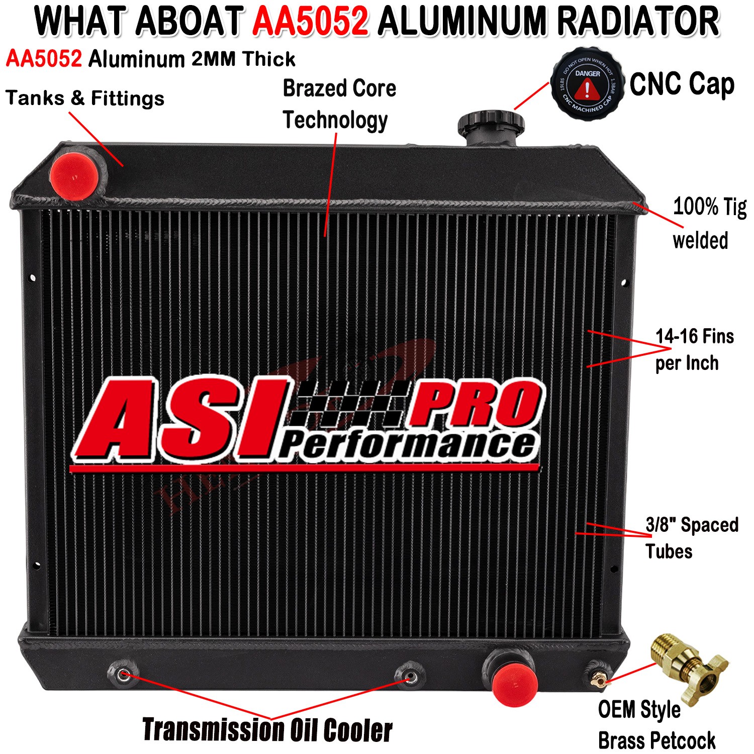 ASI 3 Row Aluminum Radiator for 1963-1966 Chevy C/K C10 C20 C30 K10 K20 Pickup