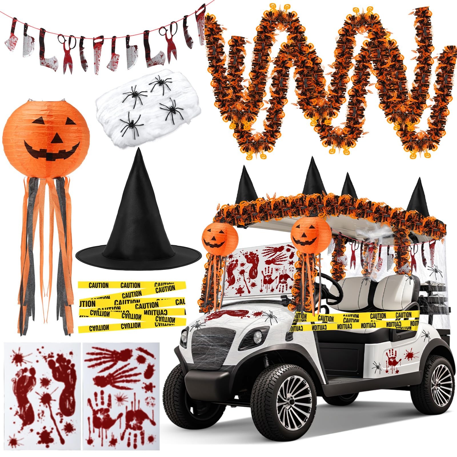 Halloween Golf Cart Decorations Blood Banner Pumpkin Witch Party