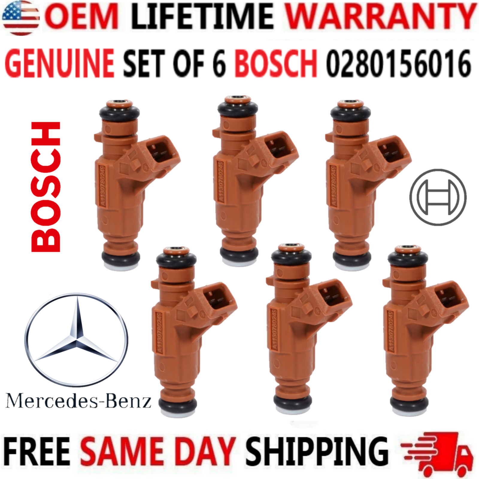 Genuine BOSCH Set of 6 Fuel Injectors for 03-08 Mercedes-Benz V6 V8 #0280156016