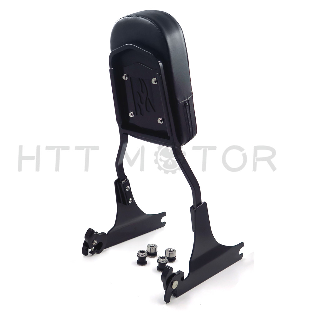 Black Detachable Backrest Sissy Bar Flame For Harley 84-99 Softail 05-later FLST