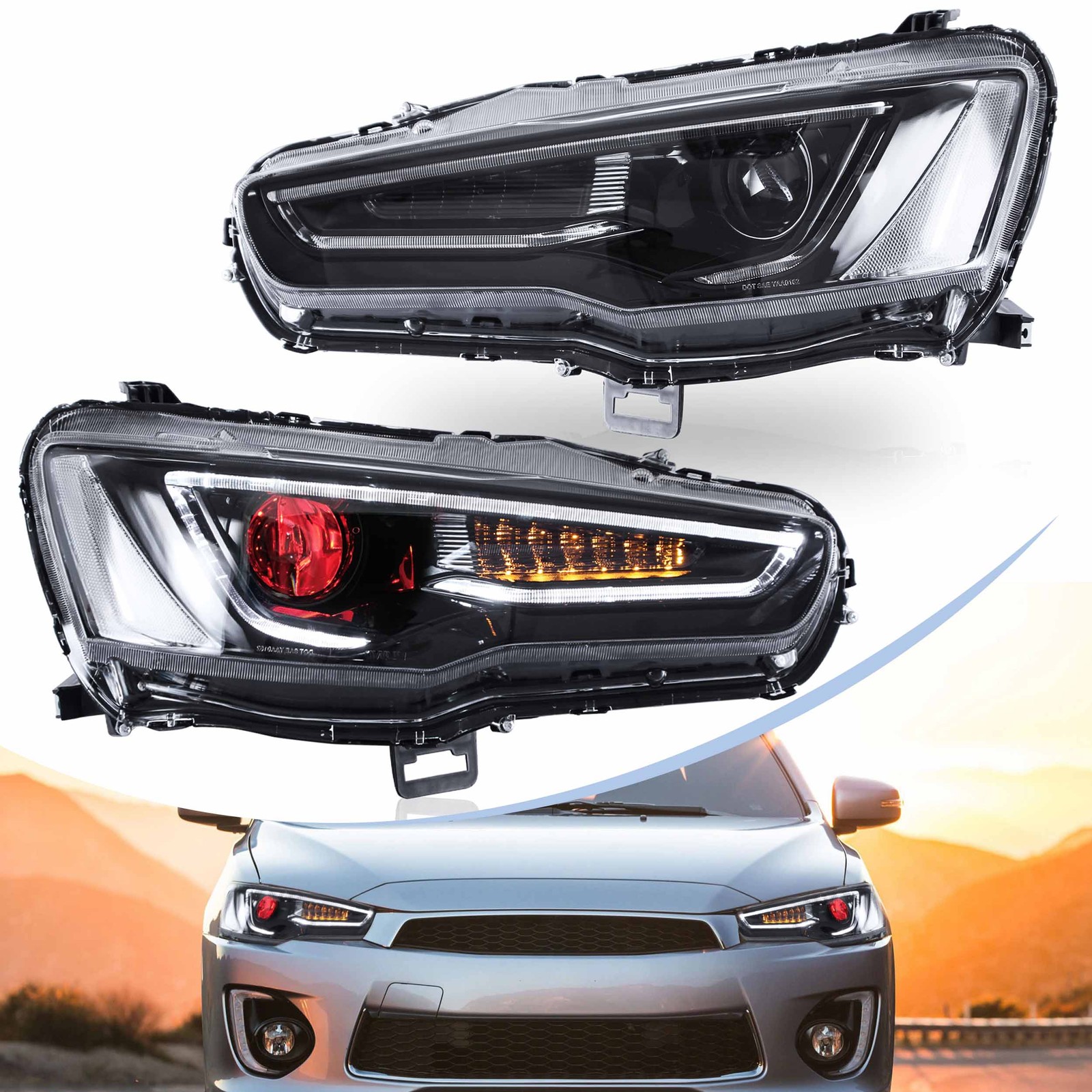 VLAND Projector Headlights for Mitsubishi Lancer EVO X Sedan 2008-18 w/Demon Eye