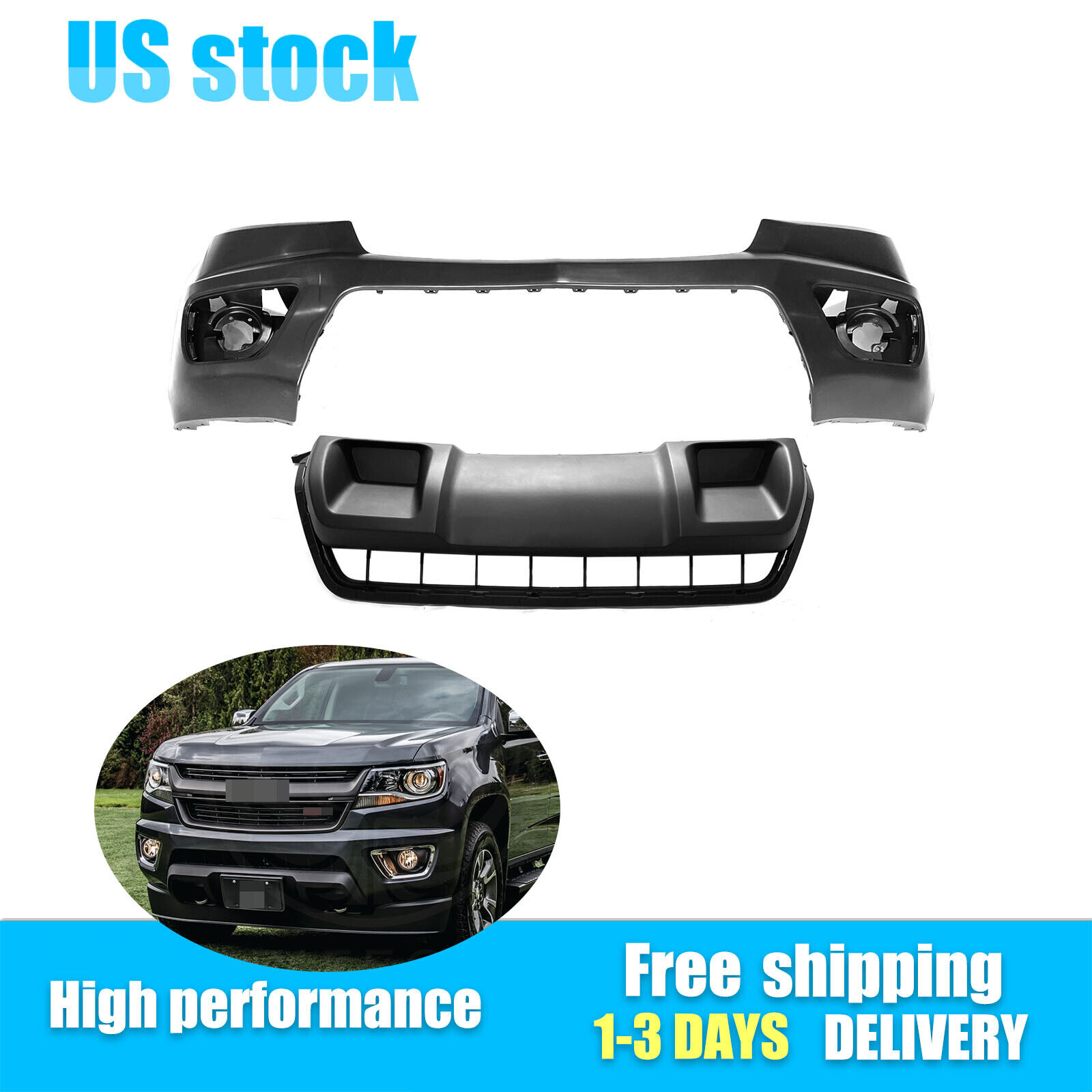 For 2015-2020 Chevy Colorado New Front Upper Bumper Cover & Skid Plate Primed