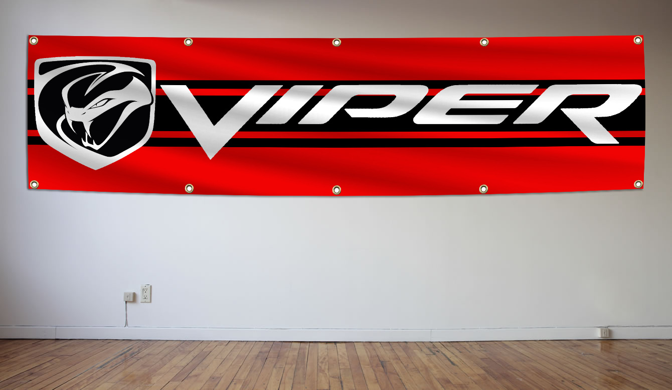 Dodge Viper Banner 2X8Ft Flag Racing Car Hellcat Srt Muscle Car Garage