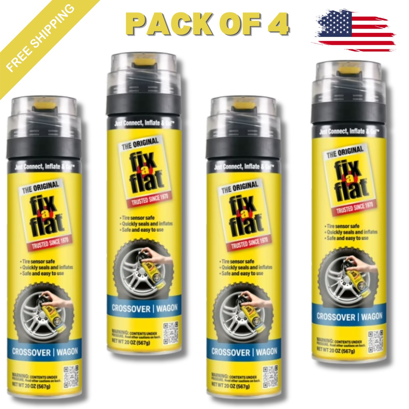 Fix-A-Flat S60420 Aerosol Emergency Flat Tire Repair and Inflator All Cars 4pack