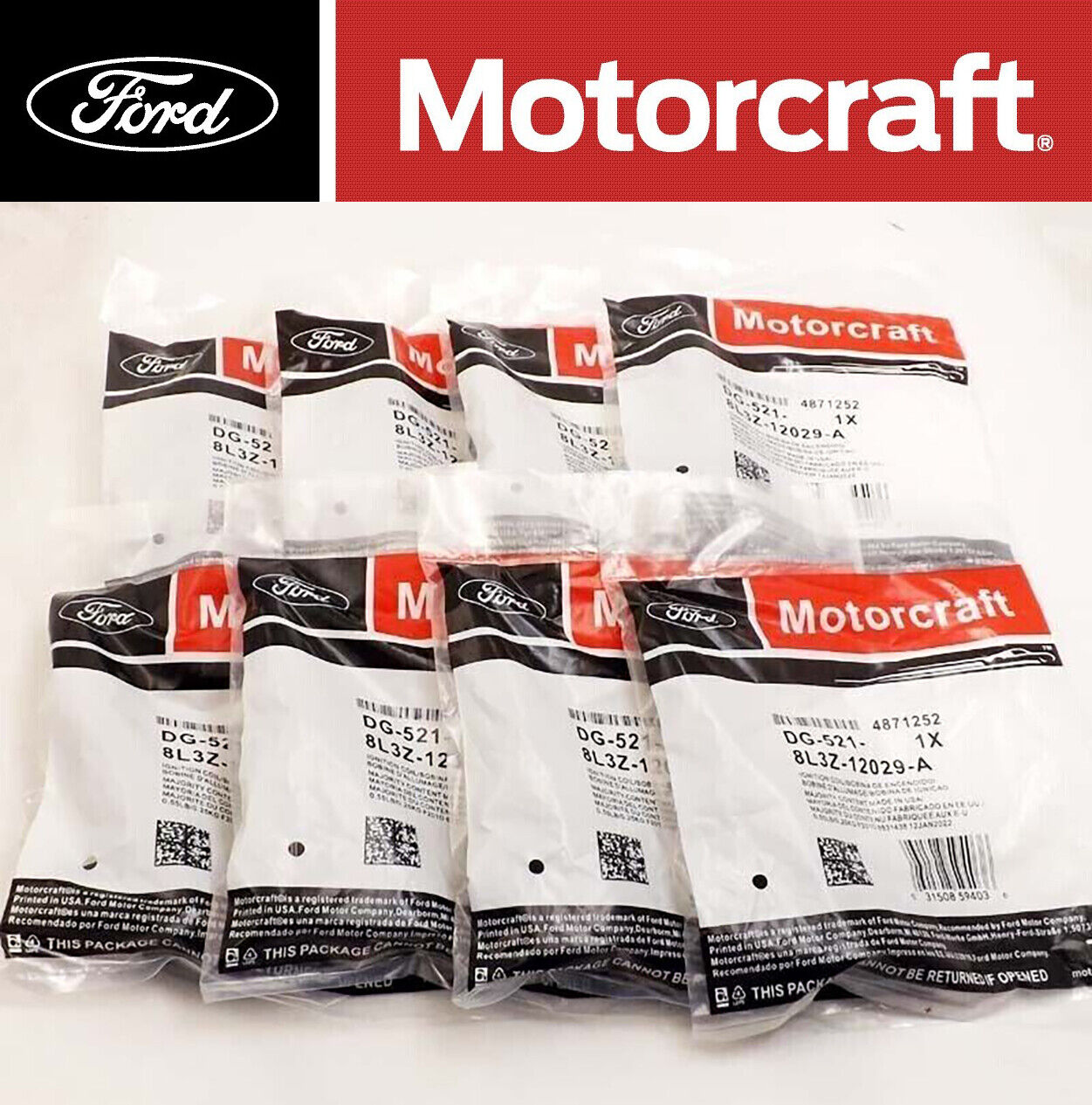 8PC DG521 8L3Z12029A GENUINE Motorcraft Ignition Coils Ford F150 Expedition 4.6L