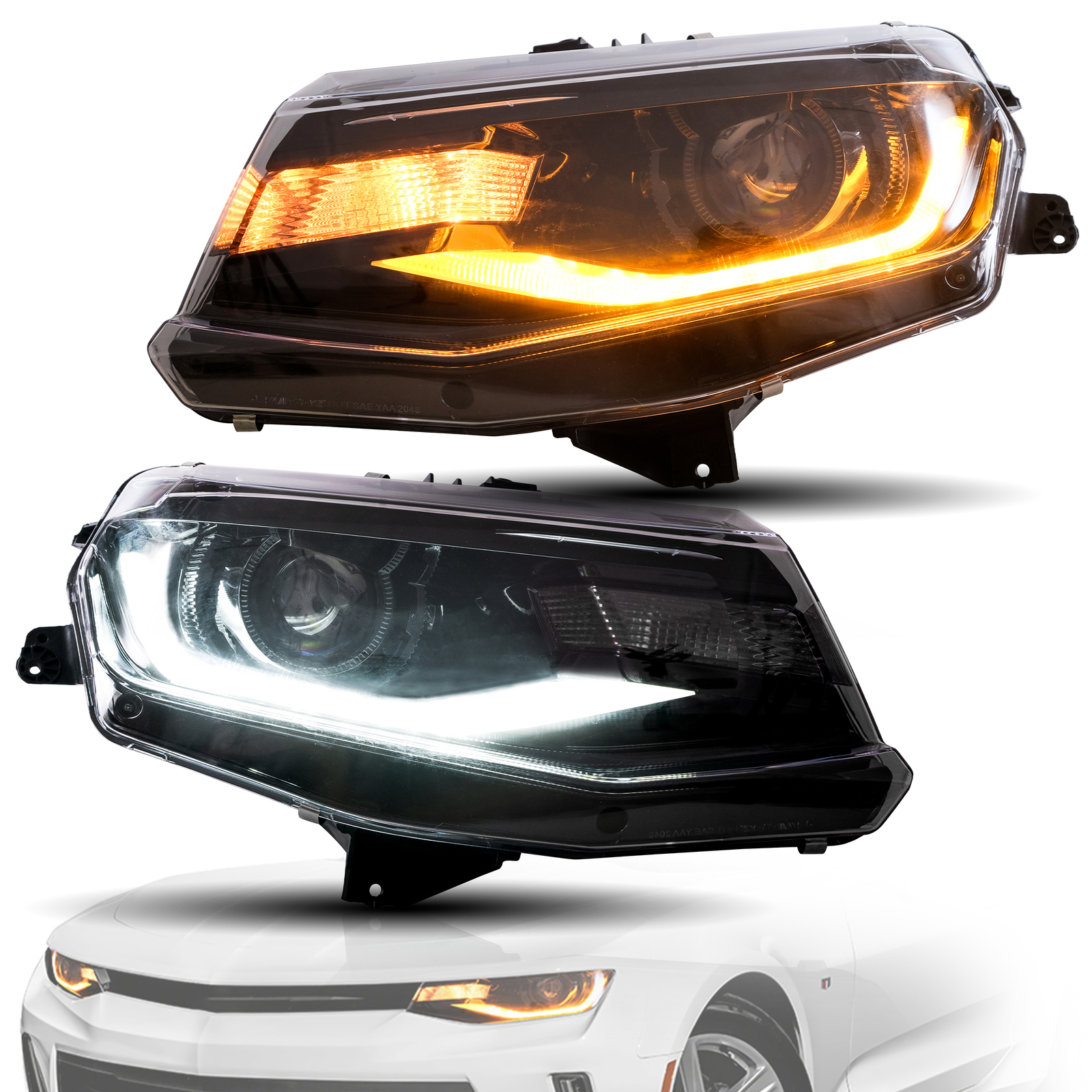 Pair VLAND LED Front Headlights For 2016-18 Chevrolet Camaro LS LT SS Sequential