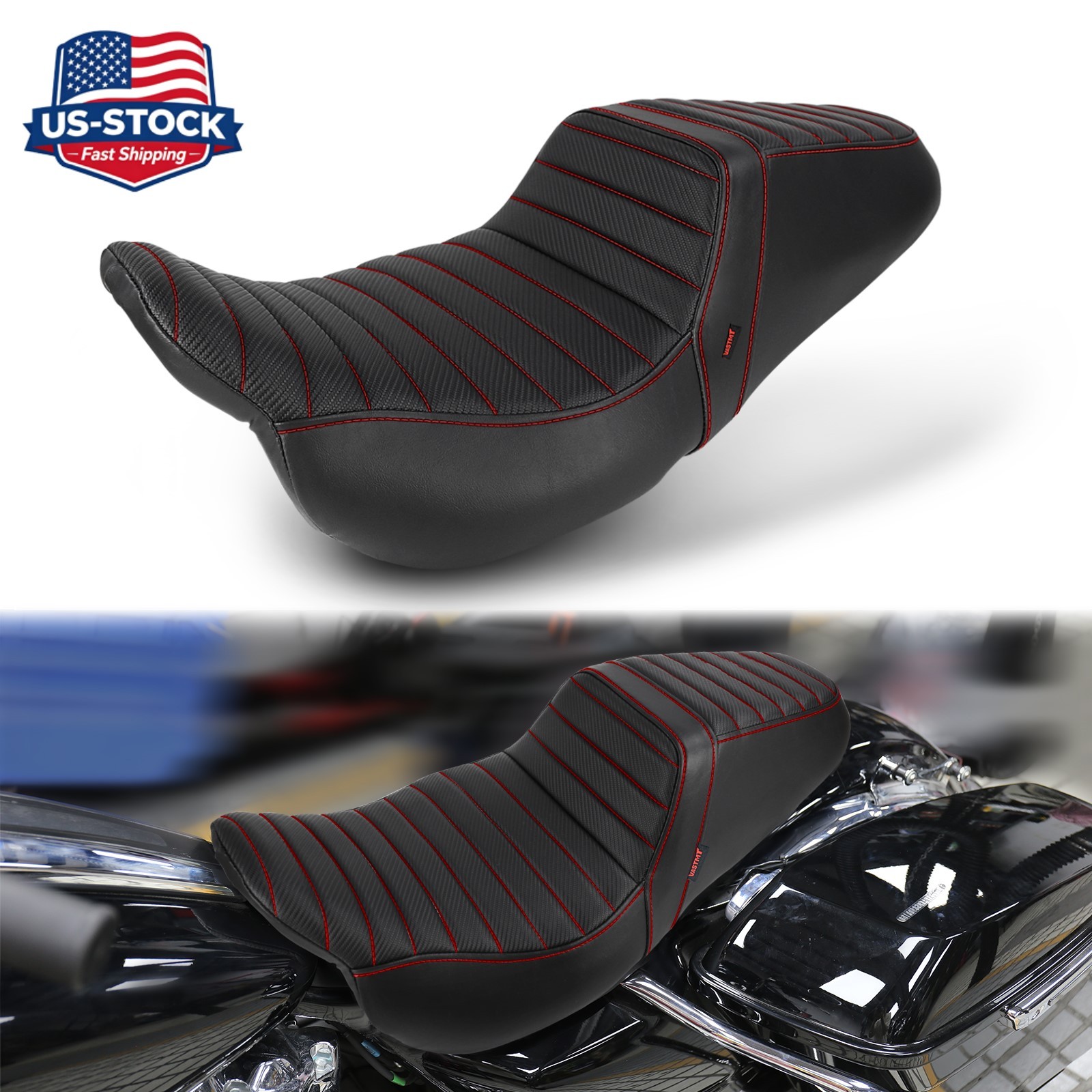 1-Piece Gel Red Stitch Seat Cushion For Harley CVO Road Glide FLTRXSE 2018-2023