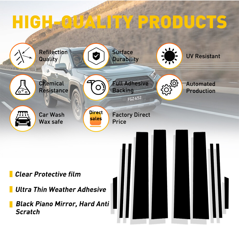 10X Glossy Black Pillar Post Door Window Trim Cover For 2019-2023 Toyota Rav4