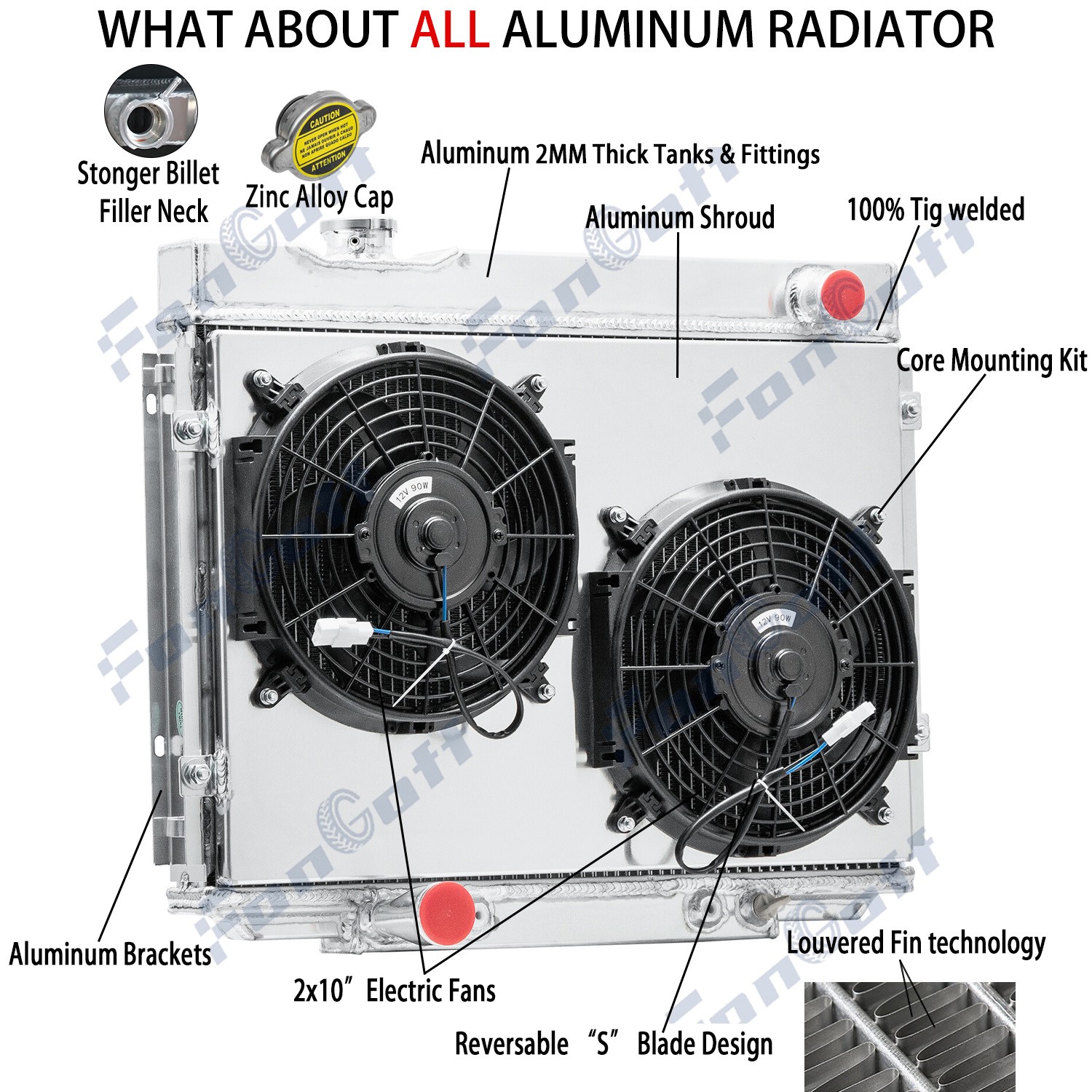 Fit 67-69 Ford Mustang Fairlane Mercury Cougar XR-7 V8 2-Row Radiator+Shroud Fan