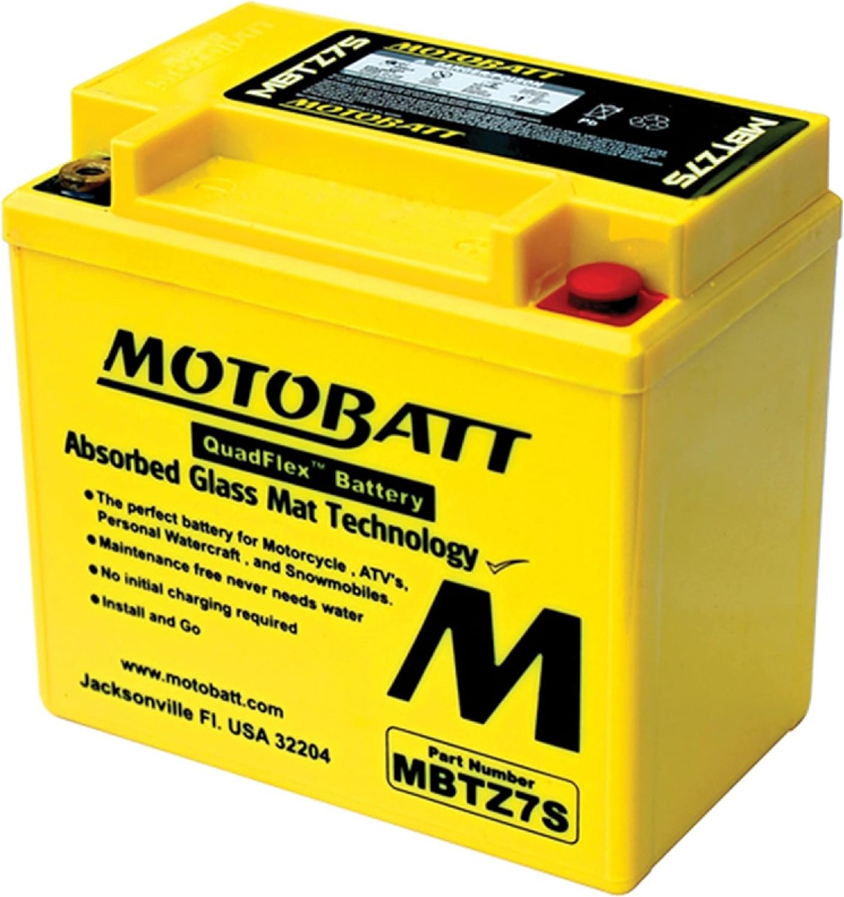 MotoBatt MBTZ7S 6.5Ah 130 CCA AGM Powersports Battery replaces YTX5L