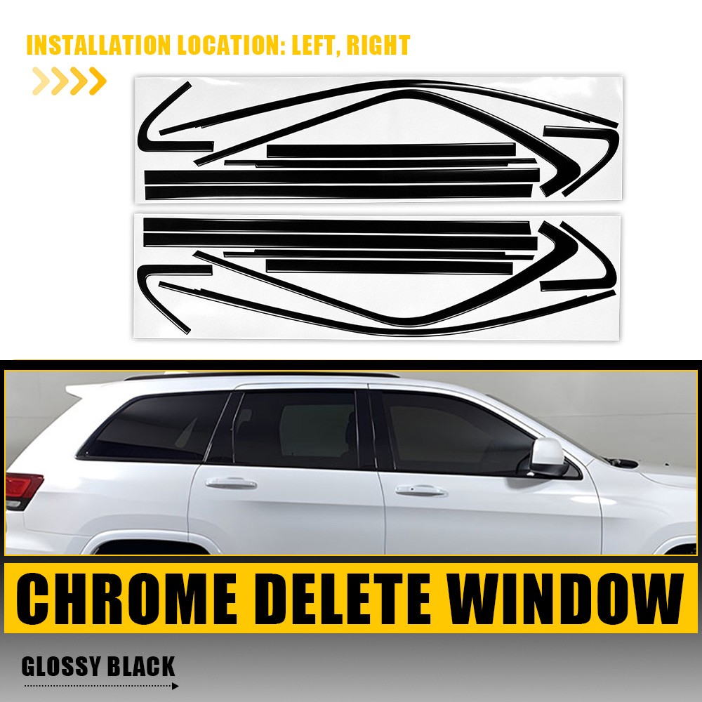 Chrome Delete Blackout Overlay Set For Jeep Grand Cherokee 2011-2021 Window Trim
