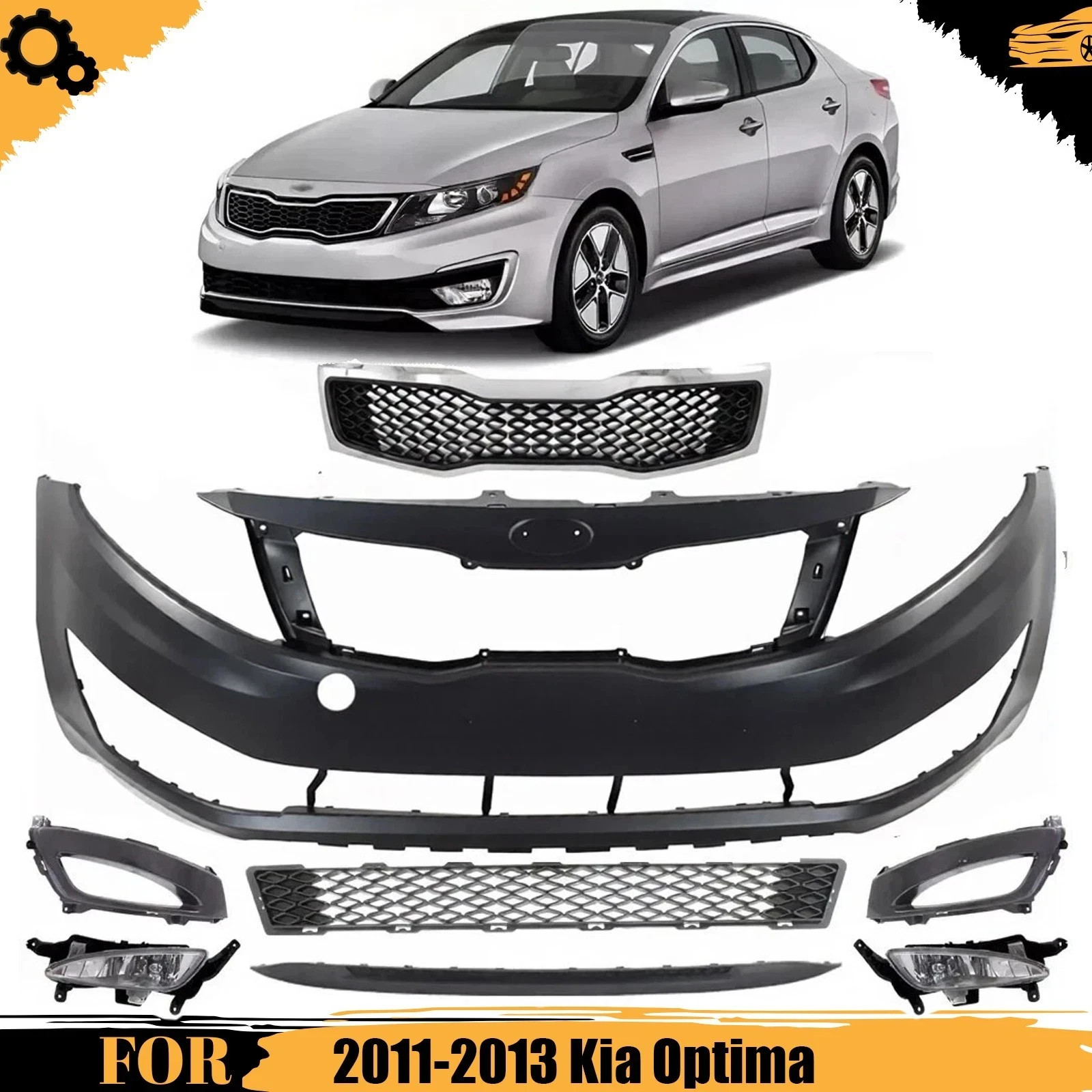 Front Bumper Cover Fascia & Headlight Assembly Kit For 2011-2013 Kia Optima