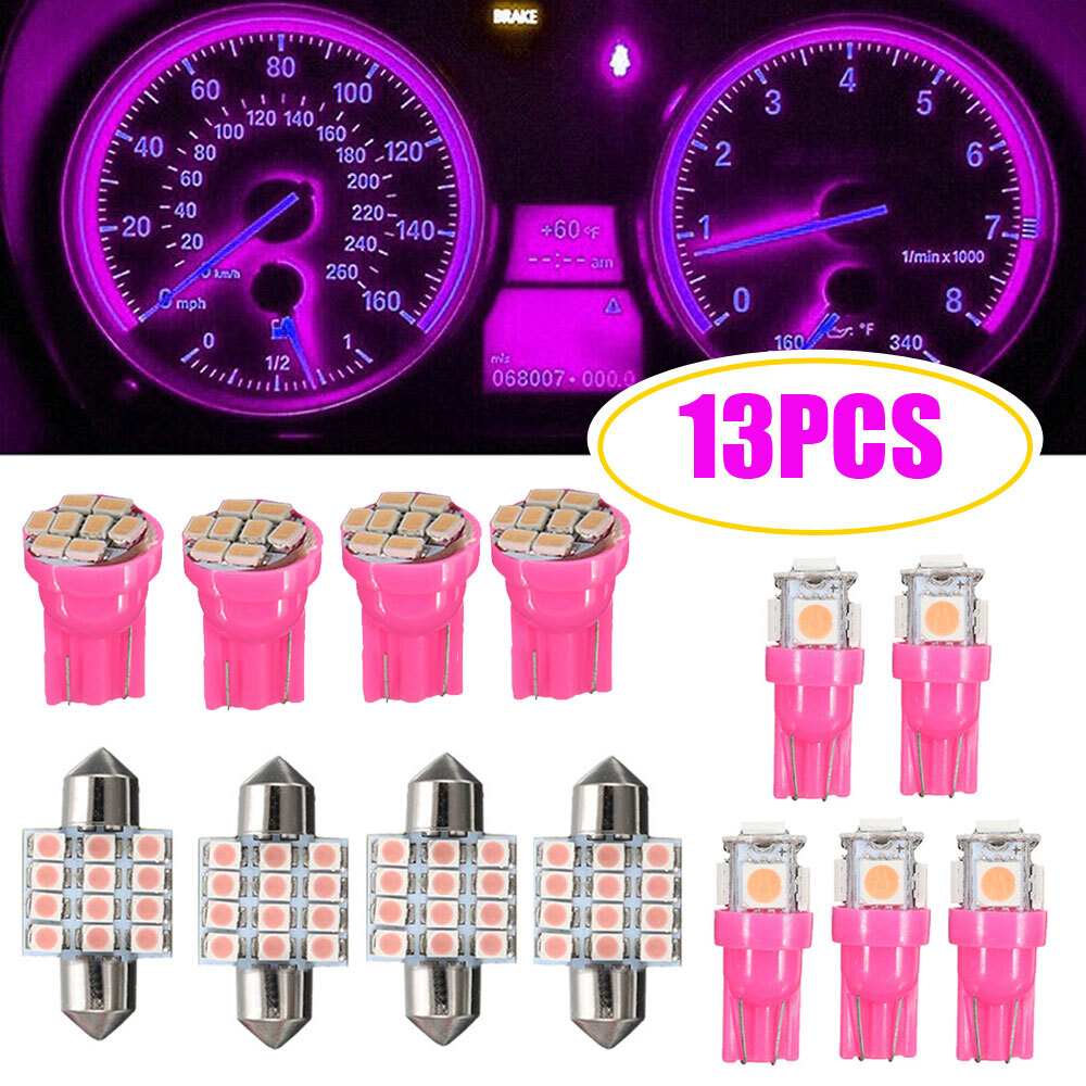 13X Car Interior LED Light Bulbs Pink Package Kit for Dome License Plate Lamps