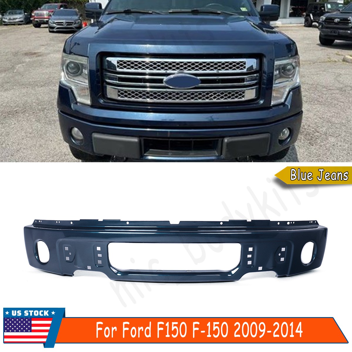 Blue Jeans Metallic One-Piece Front Bumper w/Fog Light Hole For 2009-14 F150 XLT