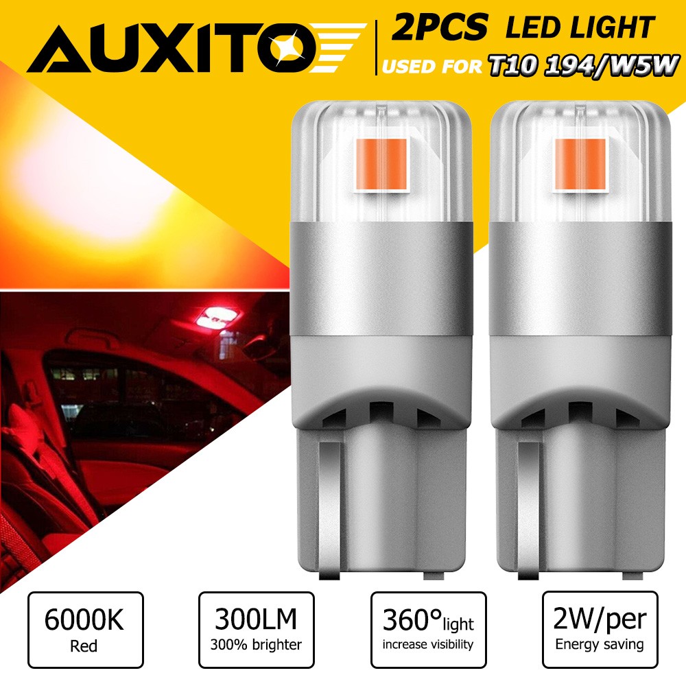 2pcs Pure Red T10 Wedge LED Dome Door Map Interior Light Bulb 168 192 194 2825