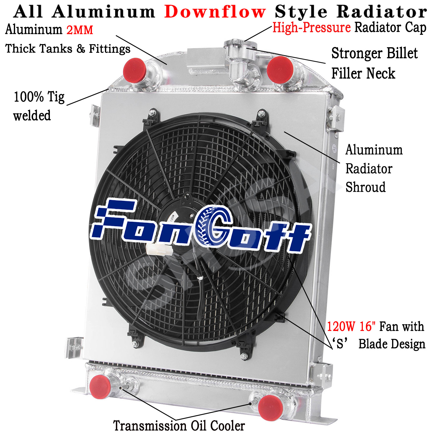 Fit 1932 Ford Model High Boy FlatHead Engine 3 Row Aluminum Radiator+Shroud Fan