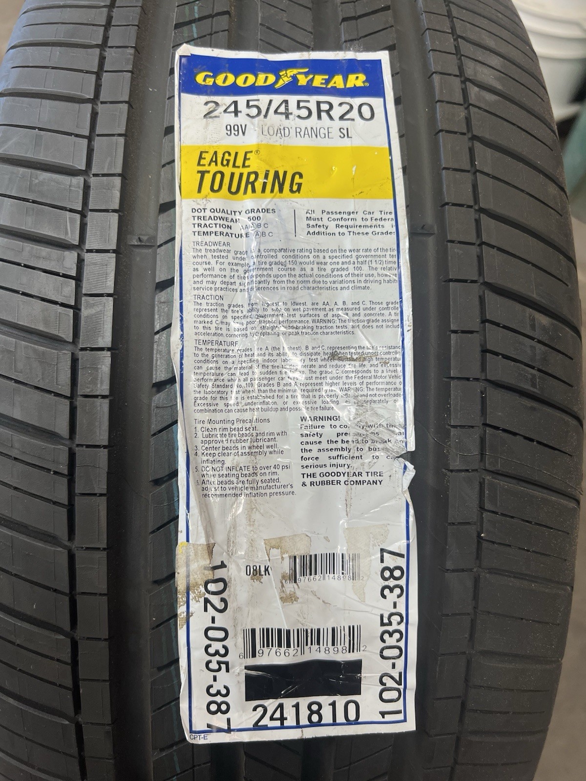 NEW 1  Goodyear Eagle Touring Tire  245/45R20 99V  Load Range SL