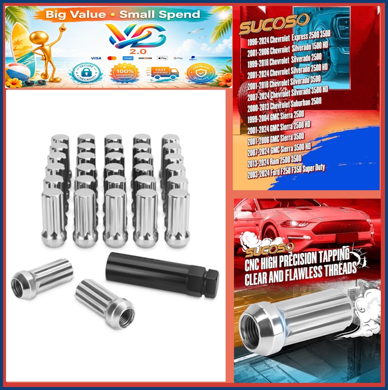 M14x1.5 Lug Nuts 32pc Chrome Wheel Nuts Conical Seat with Socket Key
