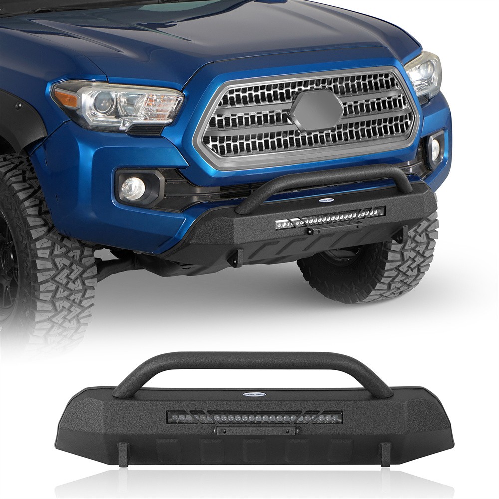 Stubby Steel Front Bumper w/ LED Light Bar For Toyota Tacoma 2016-2023 3rd Gen
