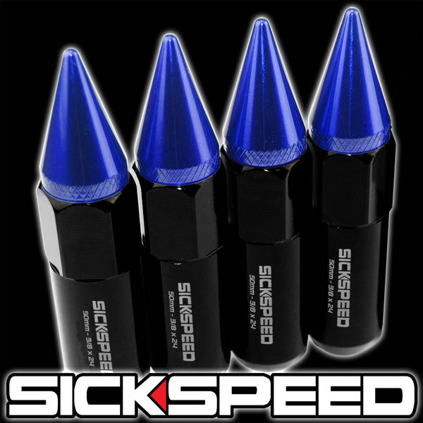 SICKSPEED 4 PC BLACK/BLUE SPIKED ALUMINUM LUG NUTS POLARIS ATV/UTV 3/8X24 L31