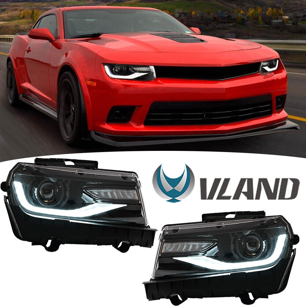Pair LED Projector Headlights Front Lamps For 2014-2015 Chevrolet Chevy Camaro