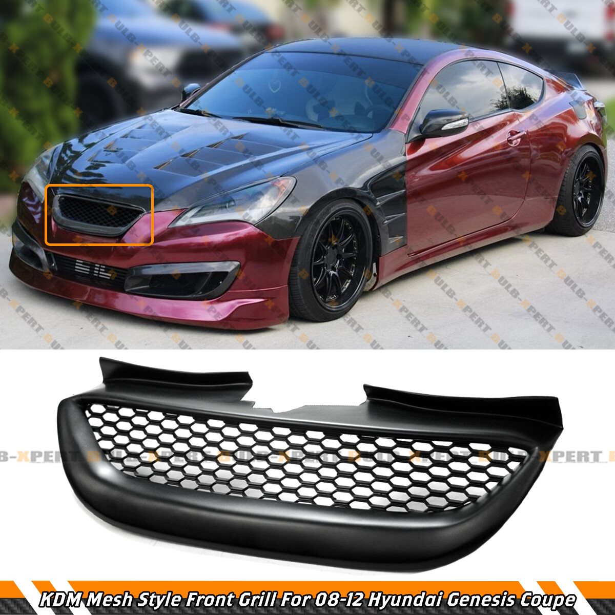 FOR 2008-2012 HYUNDAI GENESIS COUPE KDM MESH STYLE MATT BLACK FRONT GRILL GRILLE