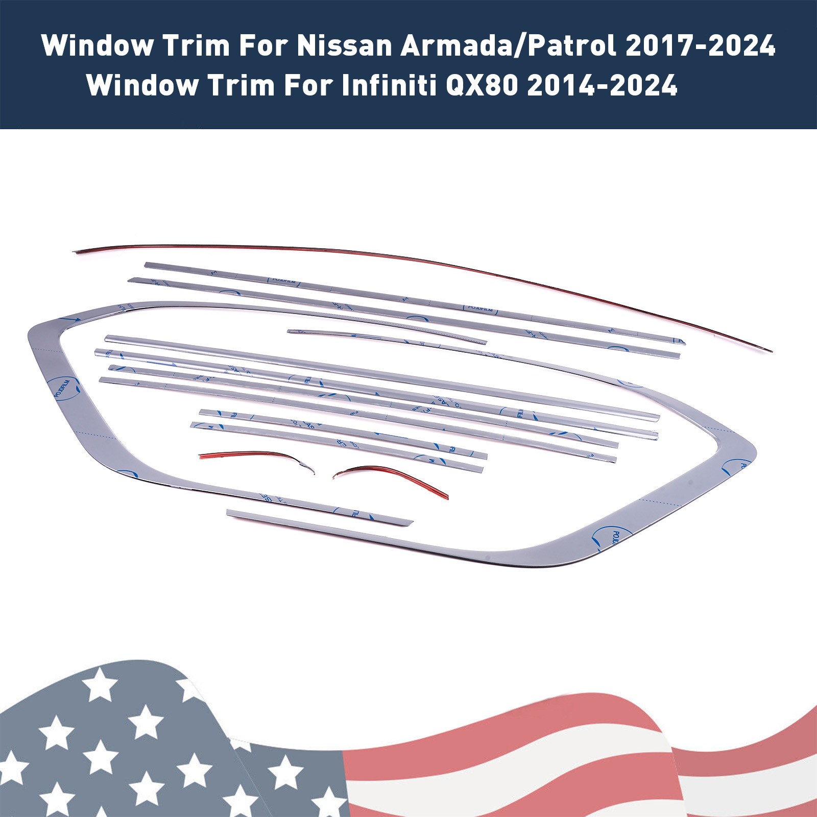 13 Pieces Window Molding Trim Frame Strips Gloss Fits for Nissan Armada/Patrol