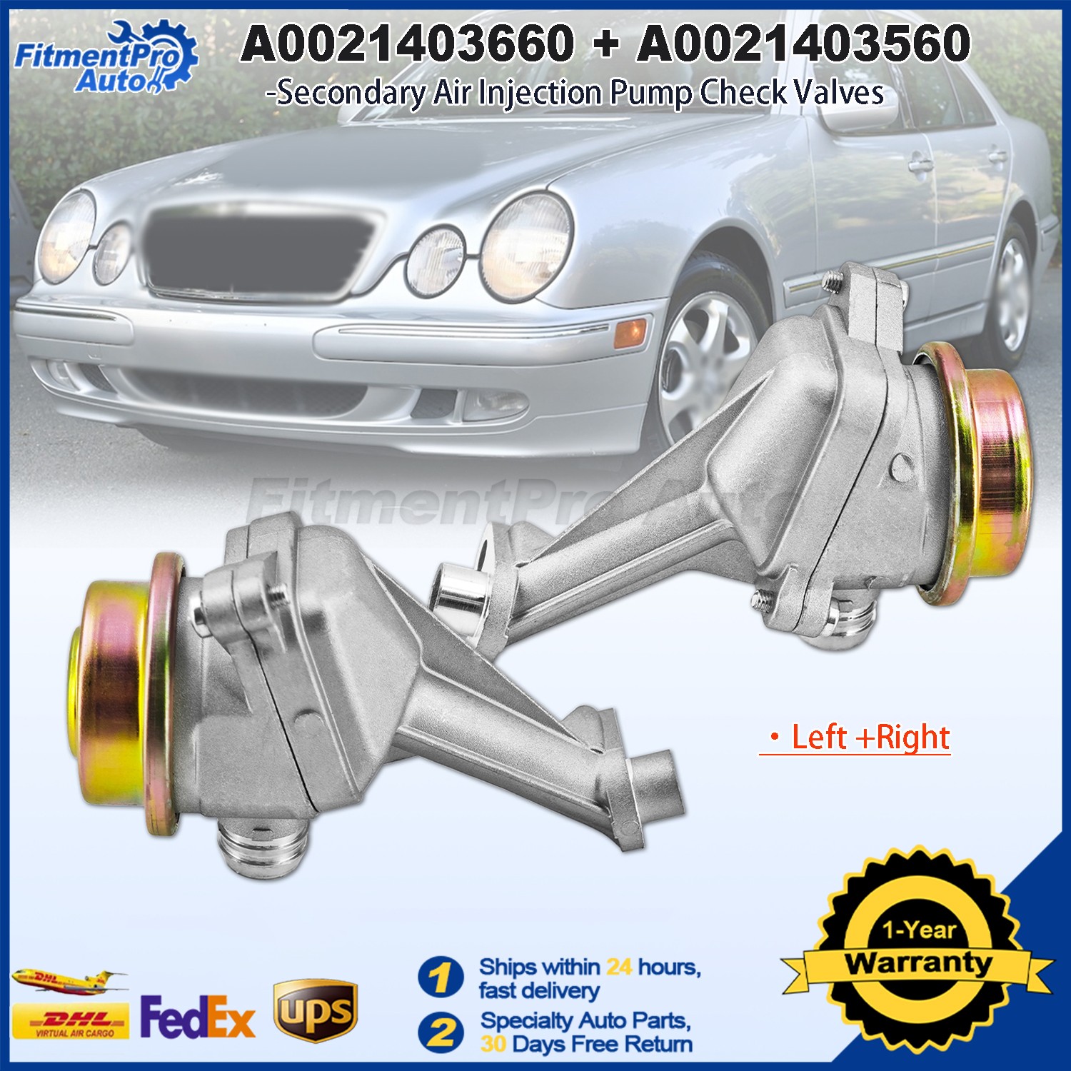 Pair Secondary Air Injection Pump Check Valves For Mercedes S500 E320 E500 CLK50