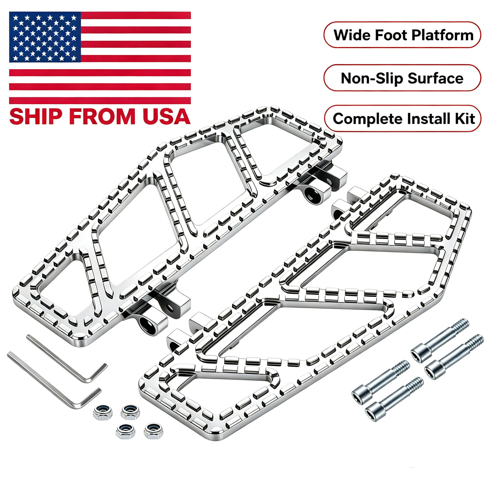 Chrome Wide Driver Floorboards For Harley Touring Softail Dyna Street Glide