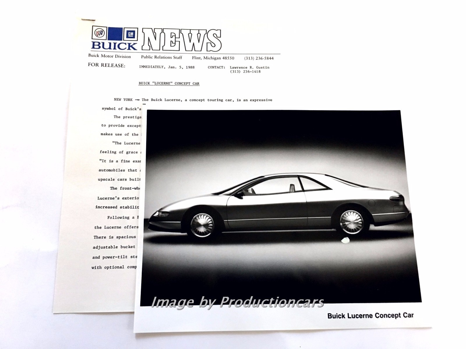 1988 Buick Lucerne Concept Showcar Original Factory Photo and Sales Card