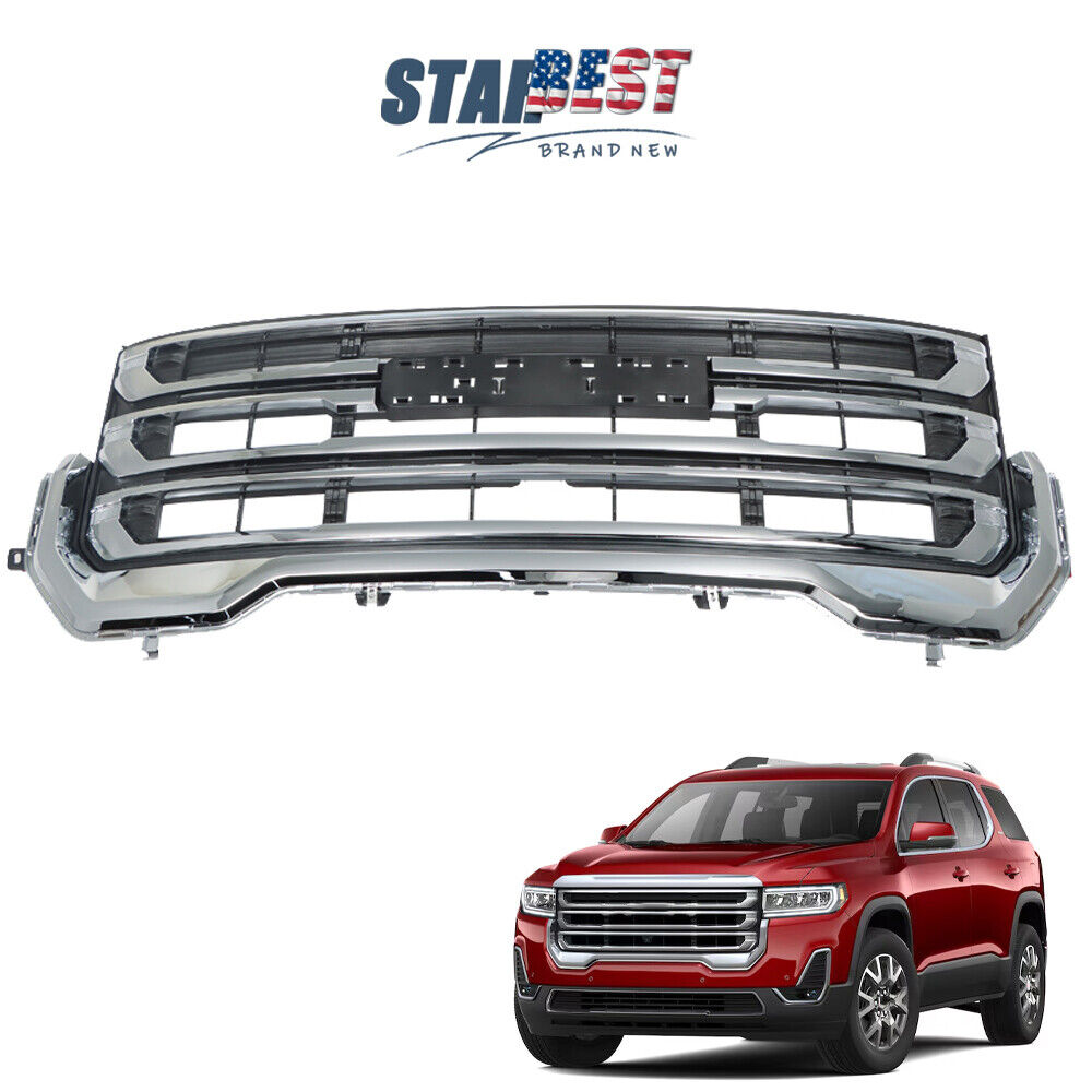For 2020 2021-2023 GMC Acadia Front Upper Bumper Grille Chrome&Black Trim Grill