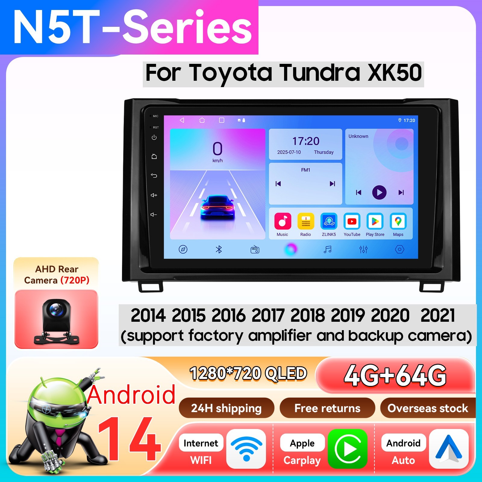 4G+64GB Android 14 CarPlay Car Stereo Radio GPS for Toyota Tundra XK50 2014-2021