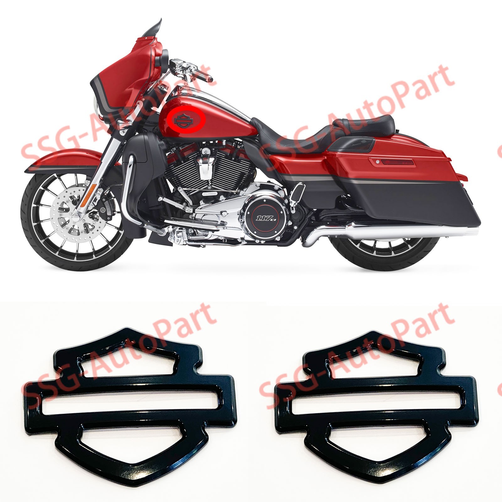 2x METAL Gloss Black Harley CVO Custom Metal Tank Emblems Show Gloss Finish