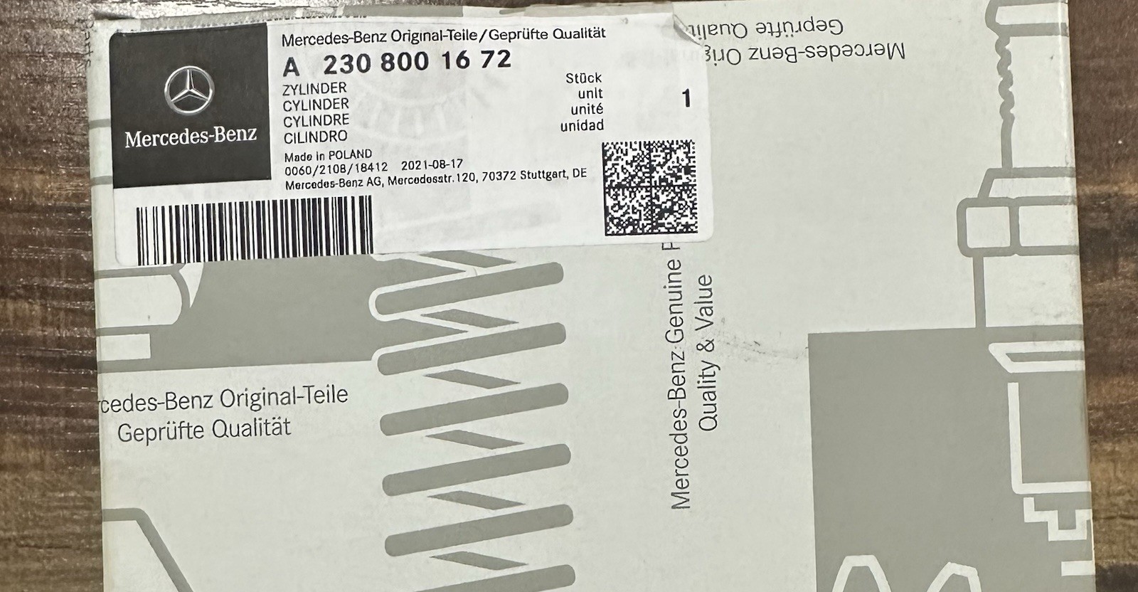 A2308001672 GENUINE Cylinder . Mercedes Benz. FAST SHIPPING