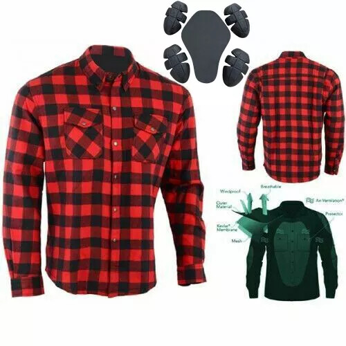 Australian Bikers Gear Mens Motorcycle Motorbike Flannel Shirt lined with Kevlar