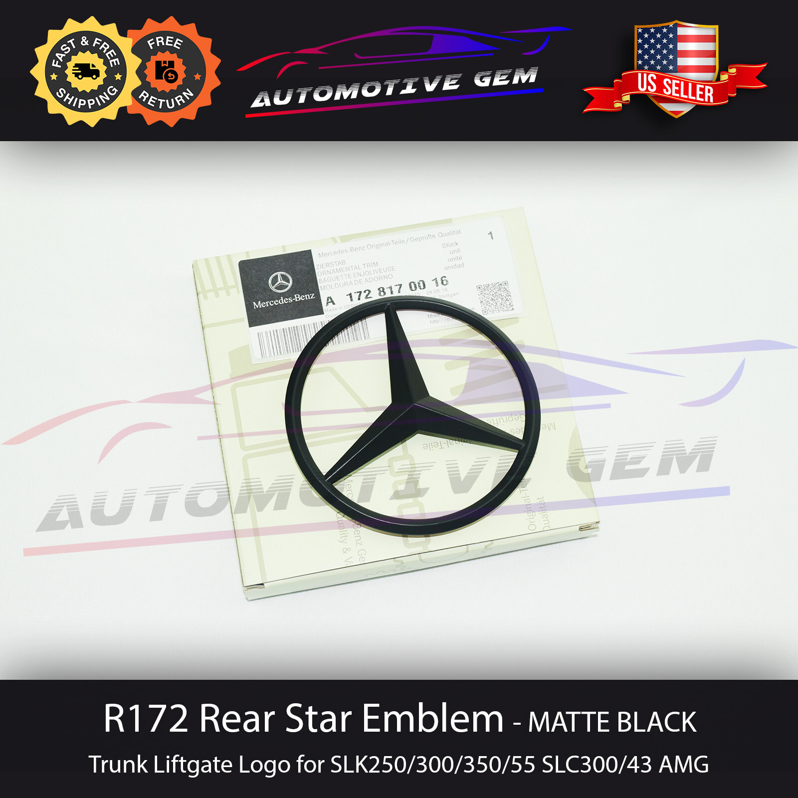 R172 SLC43 AMG Trunk Star Emblem MATTE BLACK Rear Logo Badge Mercedes SLK350