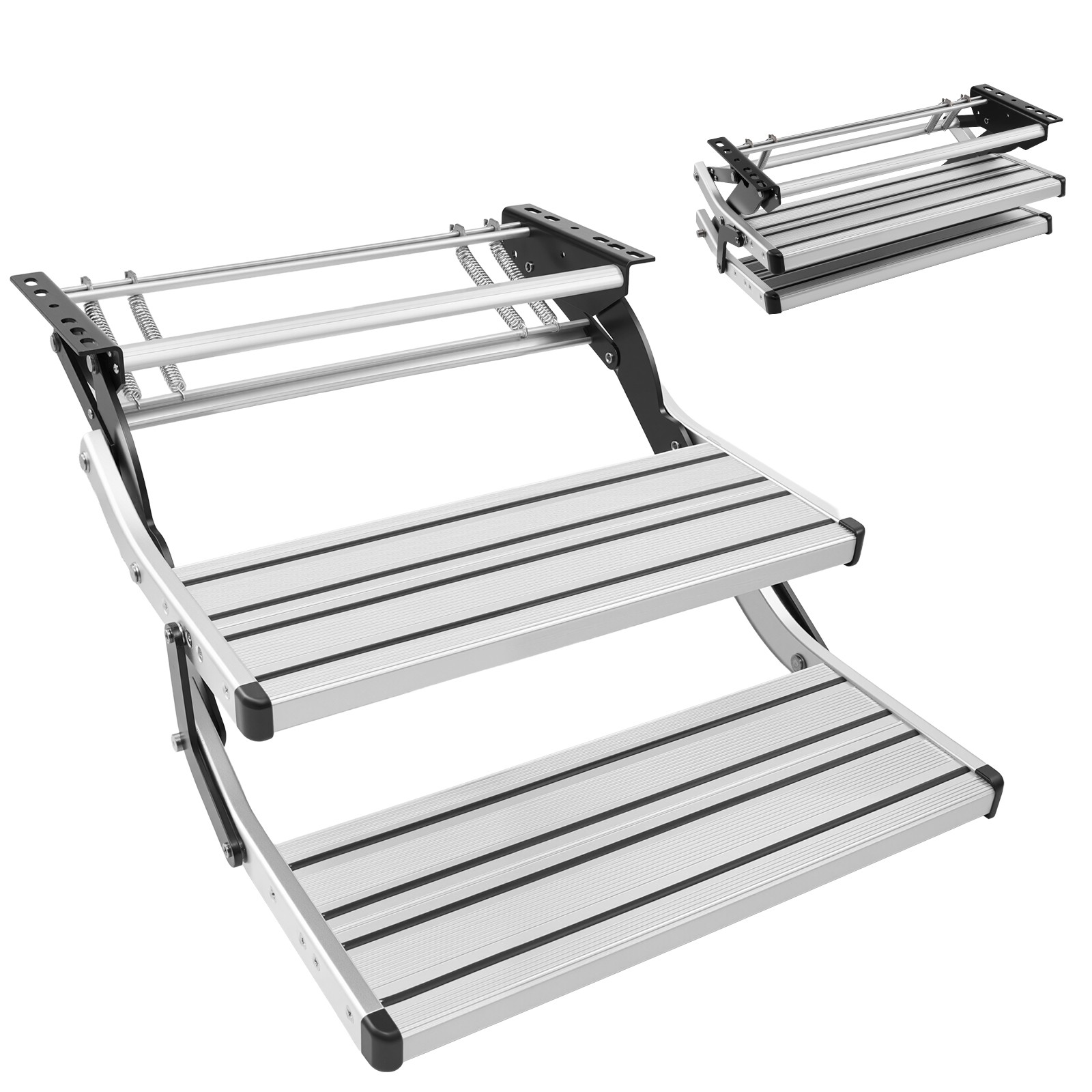 Uimoso Aluminum Manual Retractable RV Steps, 2-Step Design, 440 lbs for Trailer Uimoso Aluminum Manual Retractable RV Steps, 2-Step Design, 440 lbs for Trailer