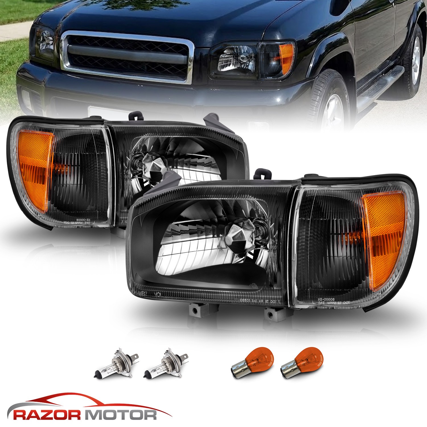 For 1999-2004 Pathfinder 4D Utility Headlights+Corner Signal Lamps Black
