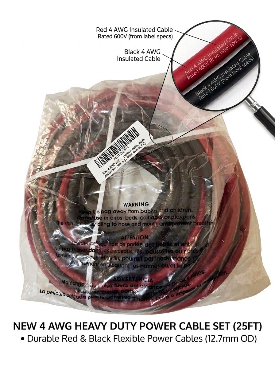 4 Gauge 4 AWG 25 FT Black + 25FT Red Welding Battery Pure Copper car Inverter Rv 4 Gauge 4 AWG 25 FT Black + 25FT Red Welding Battery Pure Copper car Inverter Rv