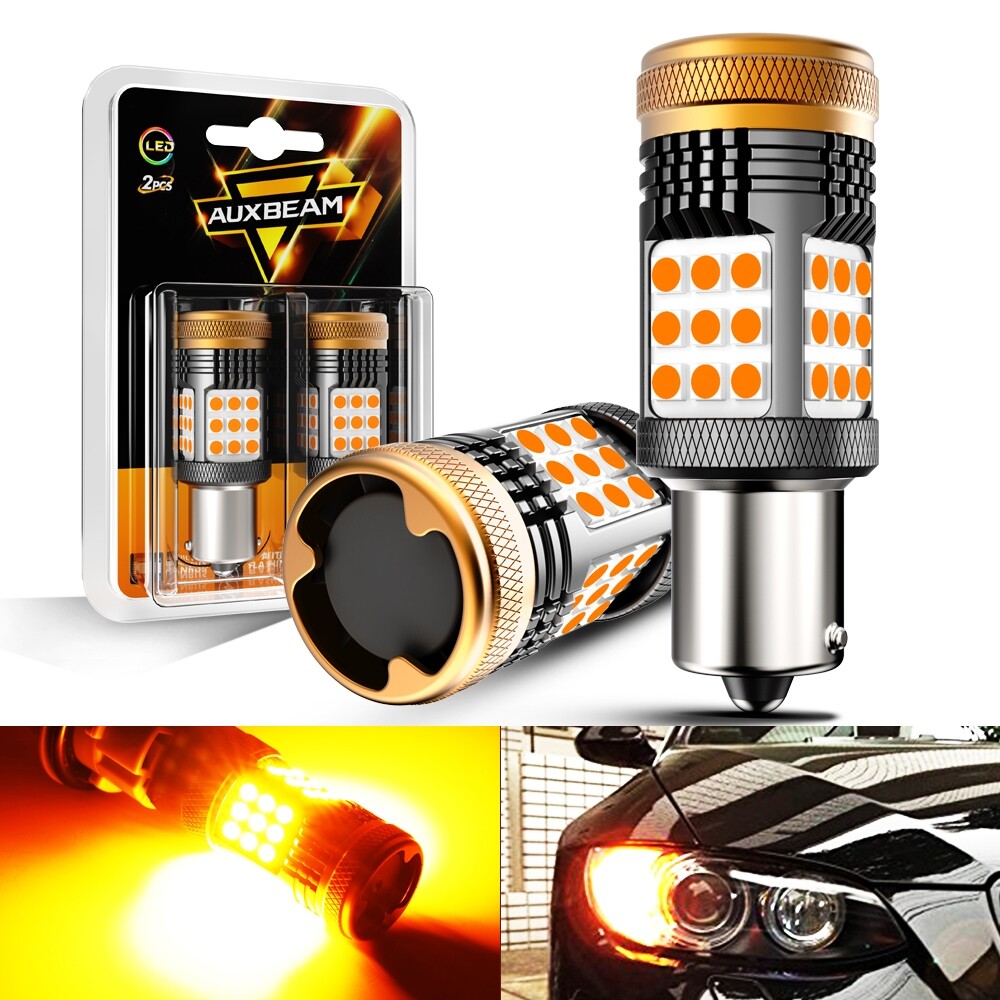 AUXBEAM 1156 BA15S 7506 LED Tail Turn Signal Light Bulbs Amber Canbus Error Free